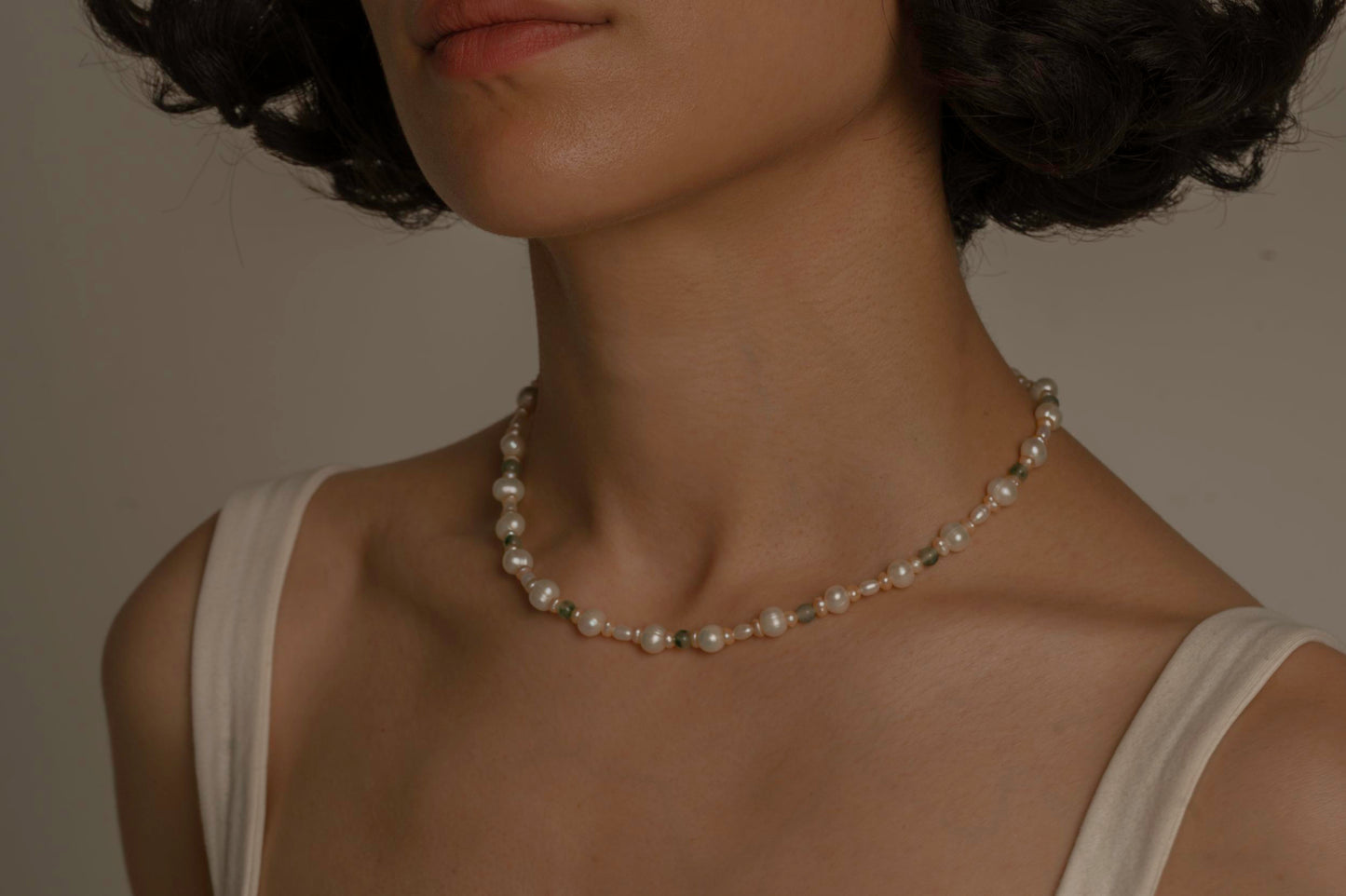Mossy Agate Pearl Necklace