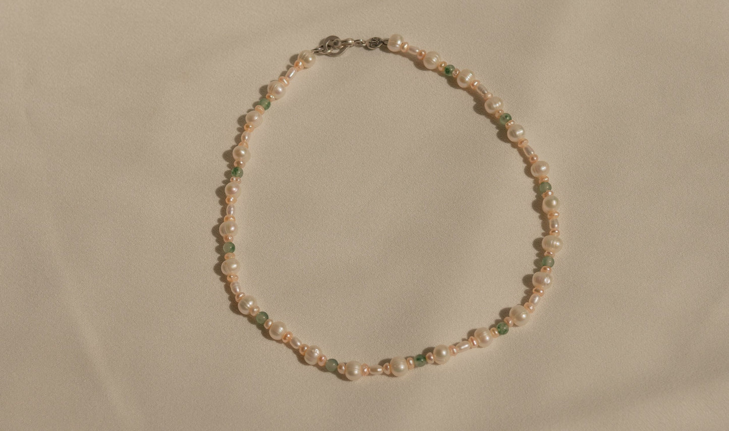 Mossy Agate Pearl Necklace