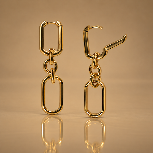 Milk & Rose Paperclip Earrings - pair of gold paperclip link drop earrings