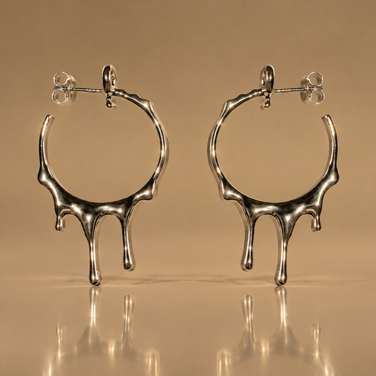 Milk & Rose Honey Hoops - pair of silver drip hoop earrings