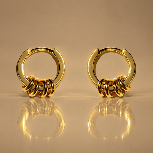Milk & Rose Links Hoops - pair of gold hoop earrings with stacked ring charms