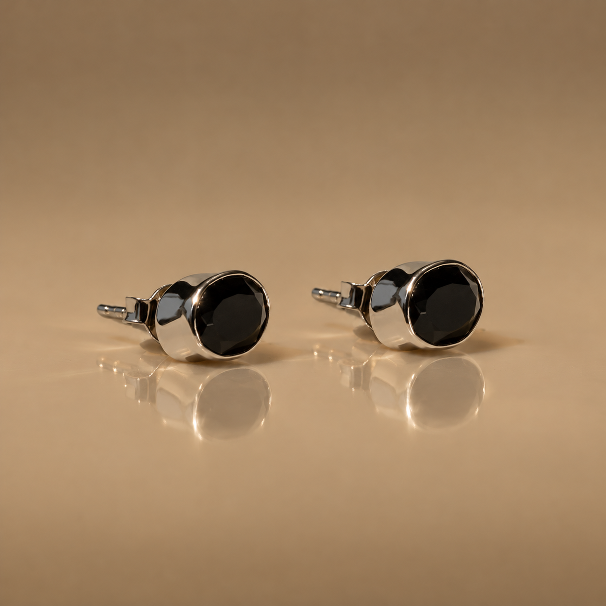 Milk & Rose Onyx Studs - pair of silver stud earrings with black onyx stones