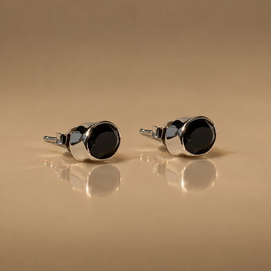 Milk & Rose Onyx Studs - pair of silver stud earrings with black onyx stones