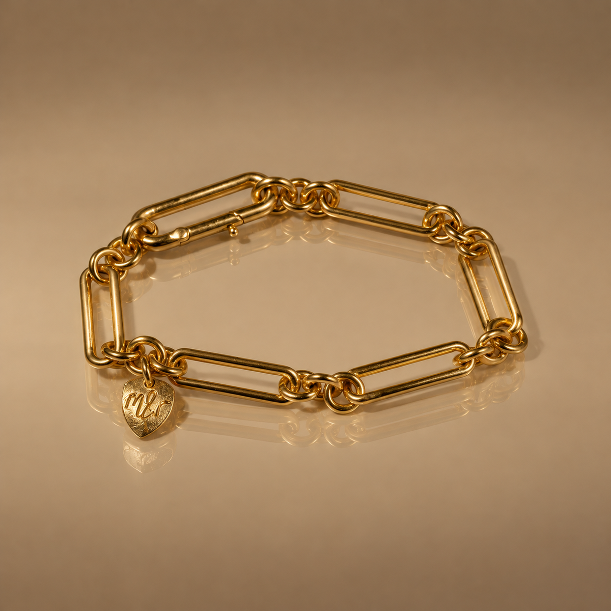 Milk & Rose Paperclip Bracelet - gold paperclip link bracelet with m&r heart charm