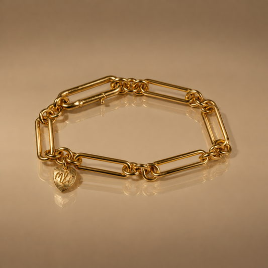 Milk & Rose Paperclip Bracelet - gold paperclip link bracelet with m&r heart charm