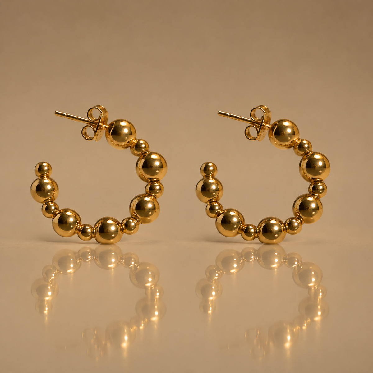 Milk & Rose Beaded Hoops - pair of gold hoop earrings with graduated beads