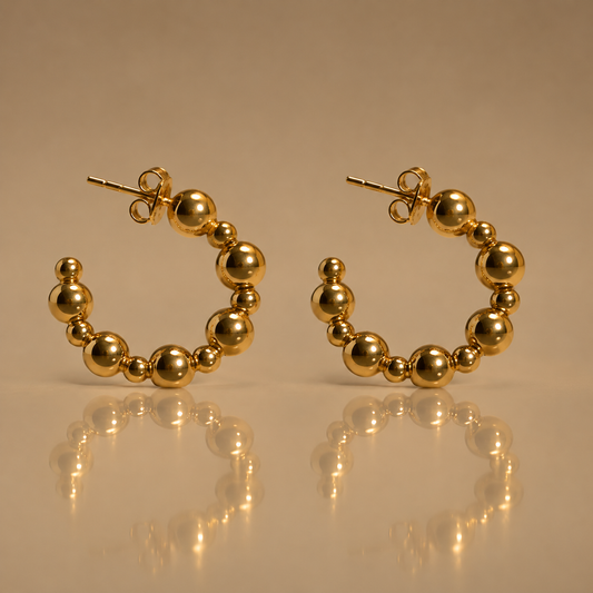 Milk & Rose Beaded Hoops - pair of gold hoop earrings with graduated beads