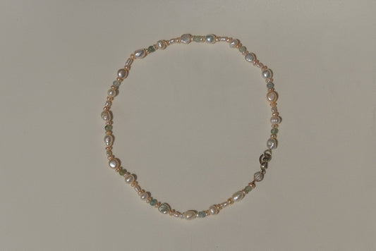 Mossy Agate Pearl Necklace