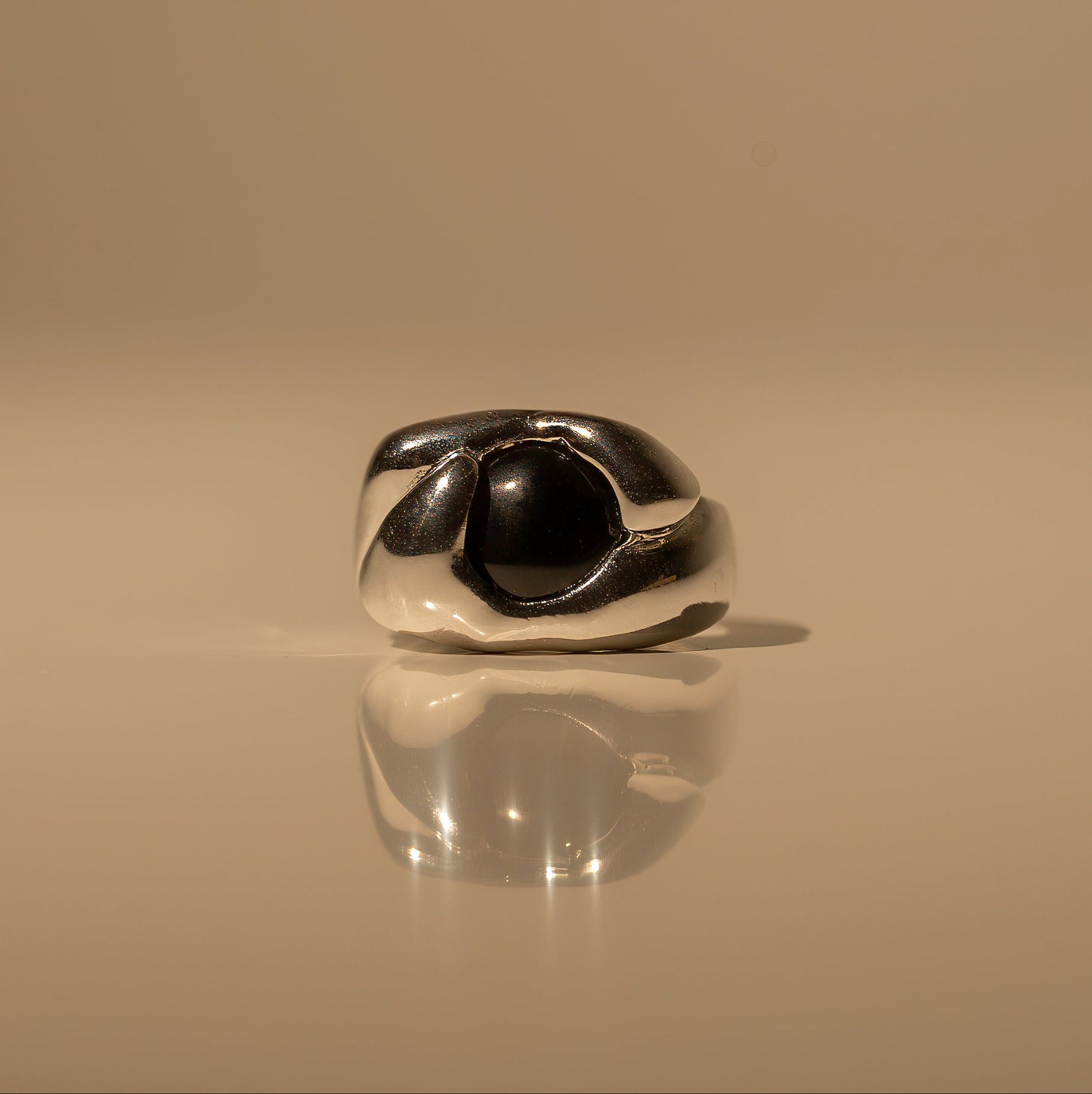 Black Chunky Onyx Ring made from Sterling Silver