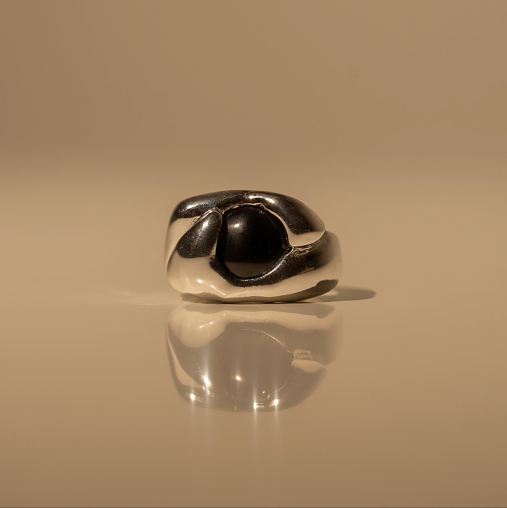 Black Chunky Onyx Ring made from Sterling Silver